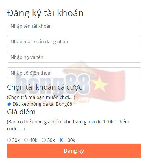 Bảng đăng ký Bong88